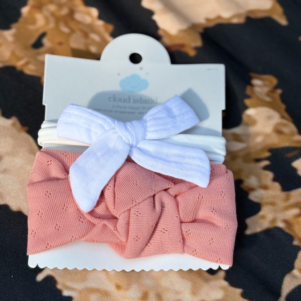 Cloud Island White and Pink Bow Headbands Set